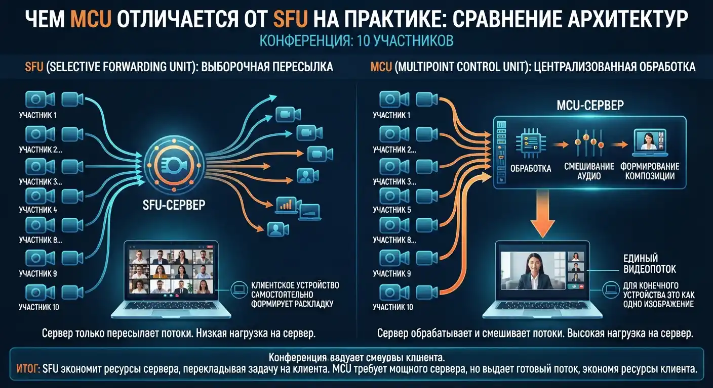 чем mcu отличается от sfu на практике