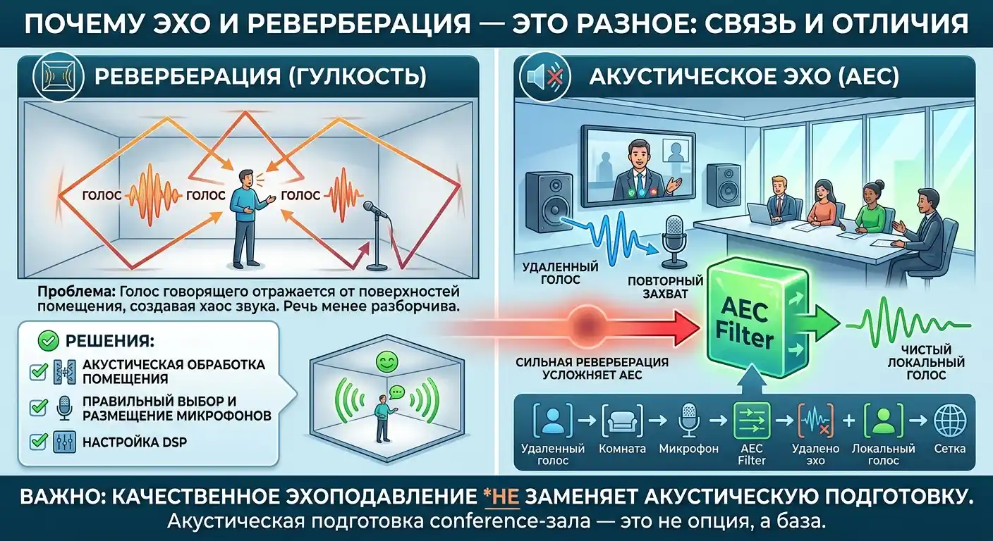 эхоподавление и реверберация — это тоже не одно и то же