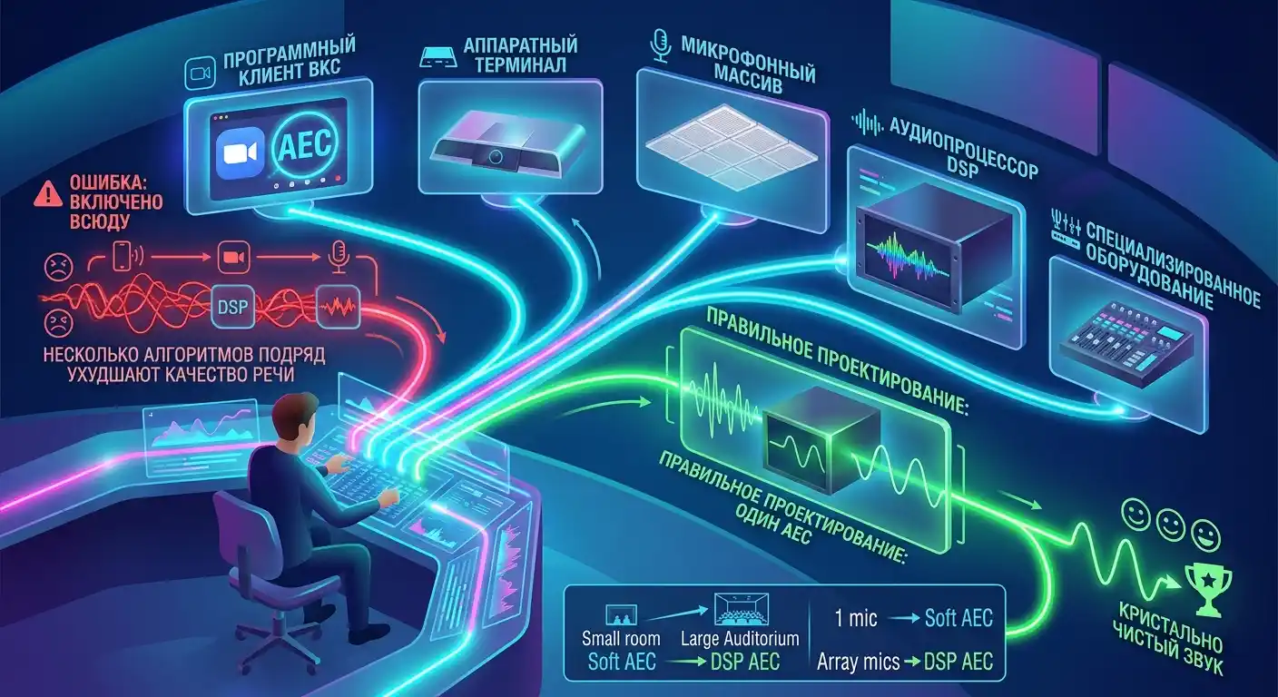 где находится эхоподавление в системе вкс