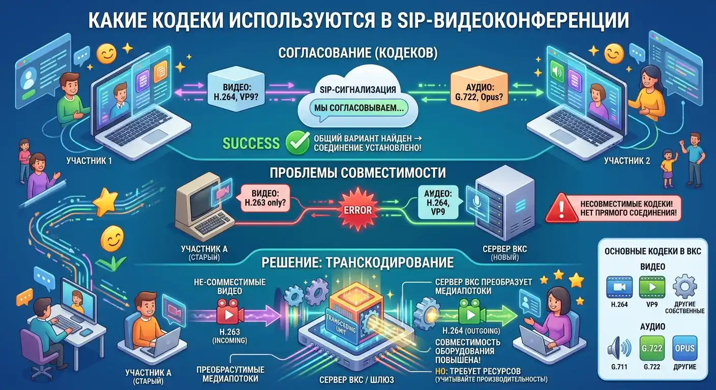 какие кодеки используются в sip-видеоконференции