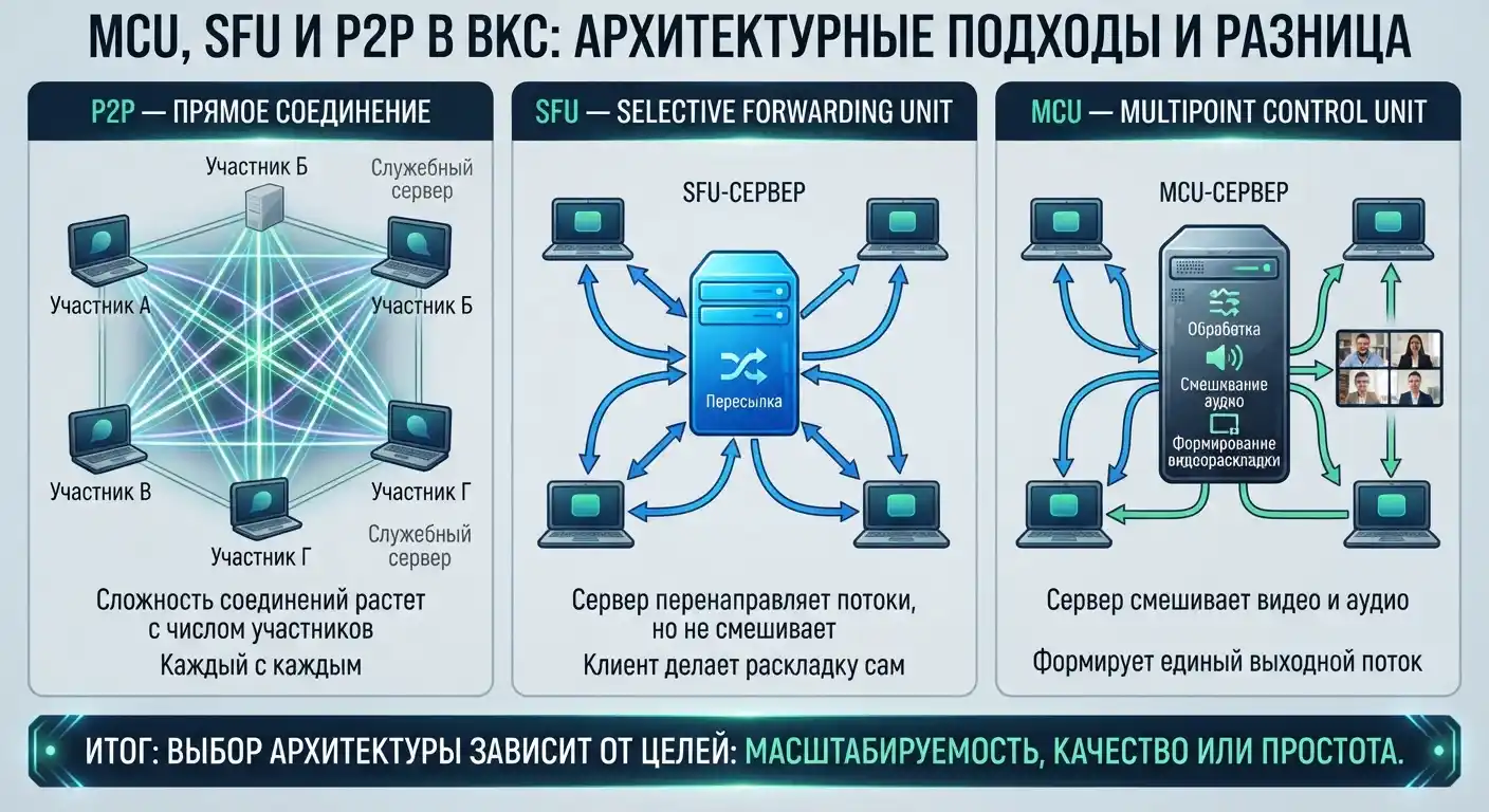 mcu, sfu и p2p: в чём разница