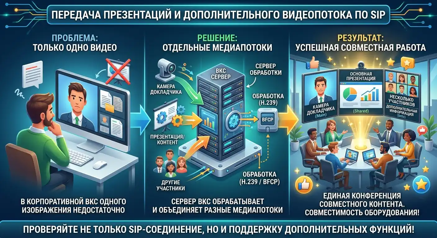передача презентаций и дополнительного видеопотока по sip