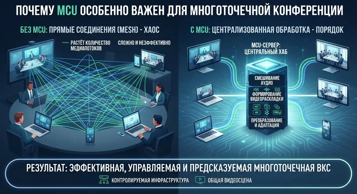 почему mcu особенно важен для многоточечной конференции