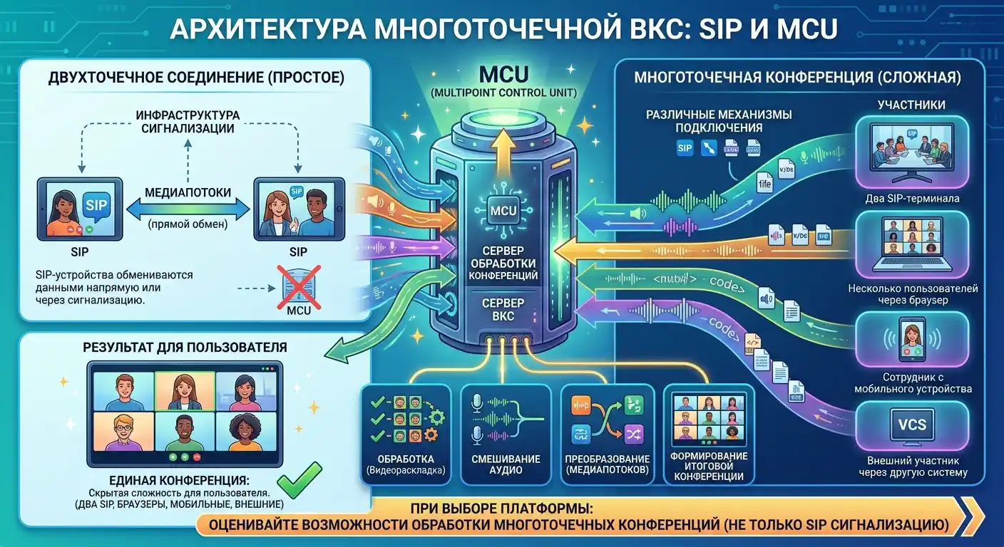 sip и mcu в многоточечной видеоконференции