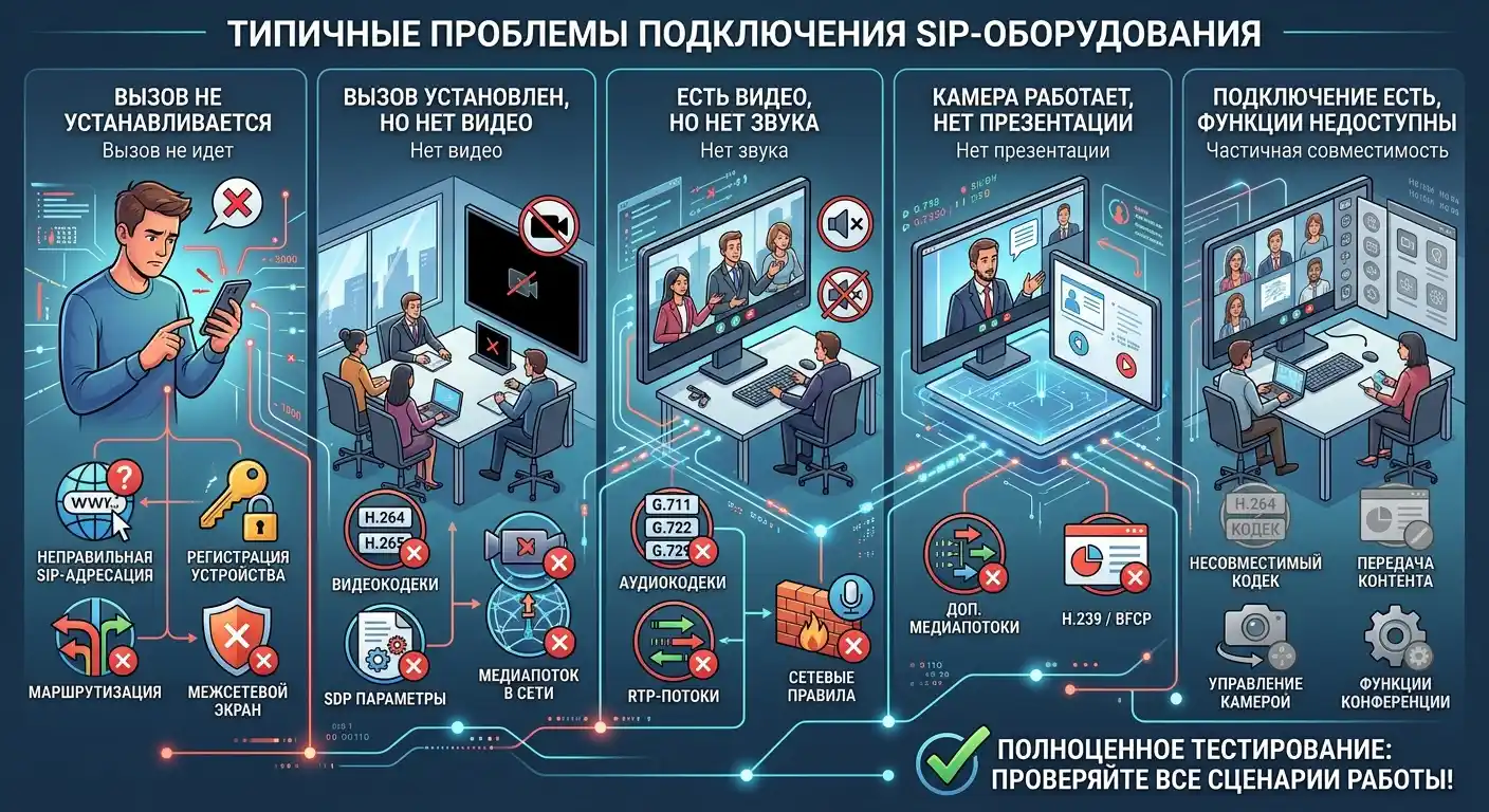 типичные проблемы при подключении sip-оборудования